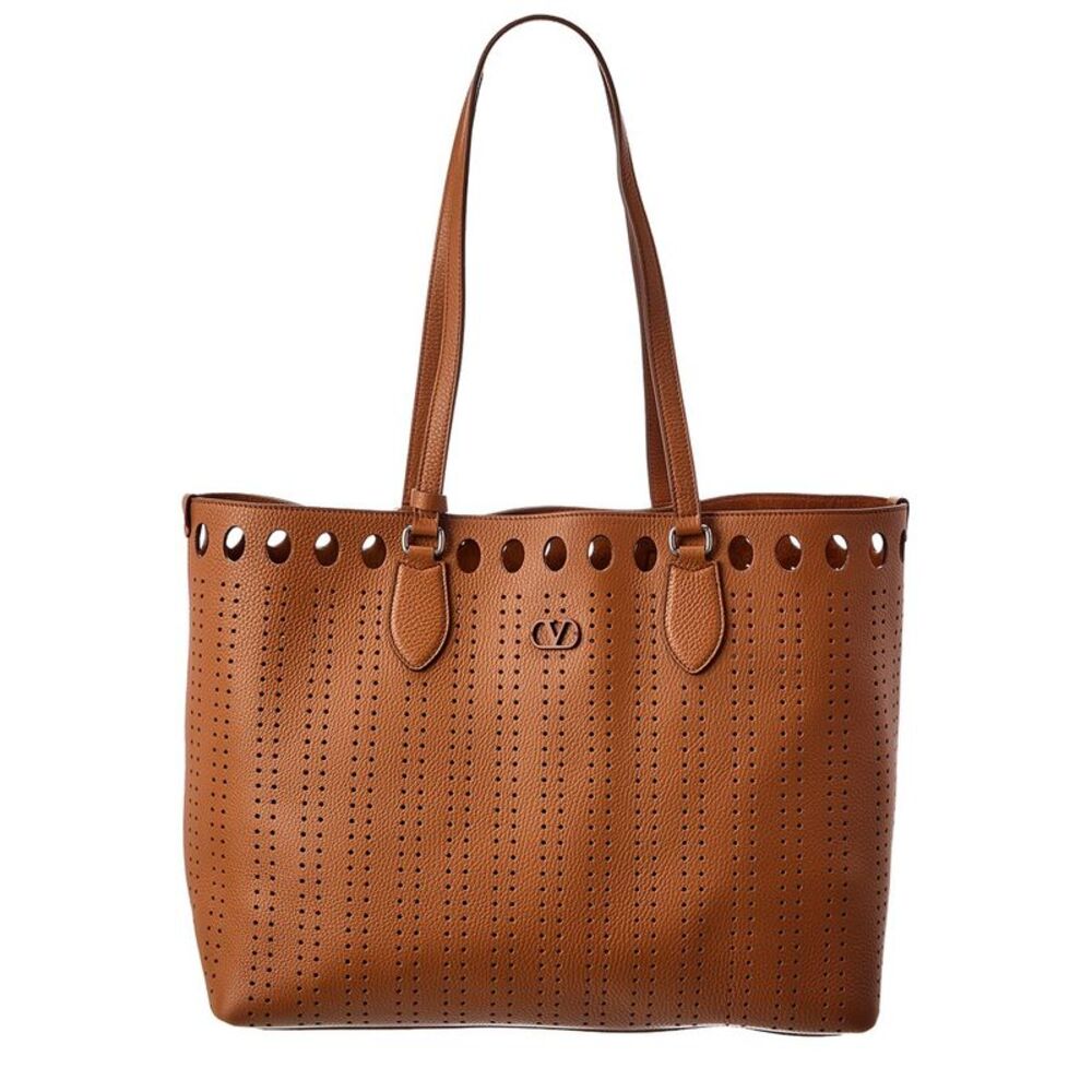 Valentino Vlogo Signature Leather Tote, Brown